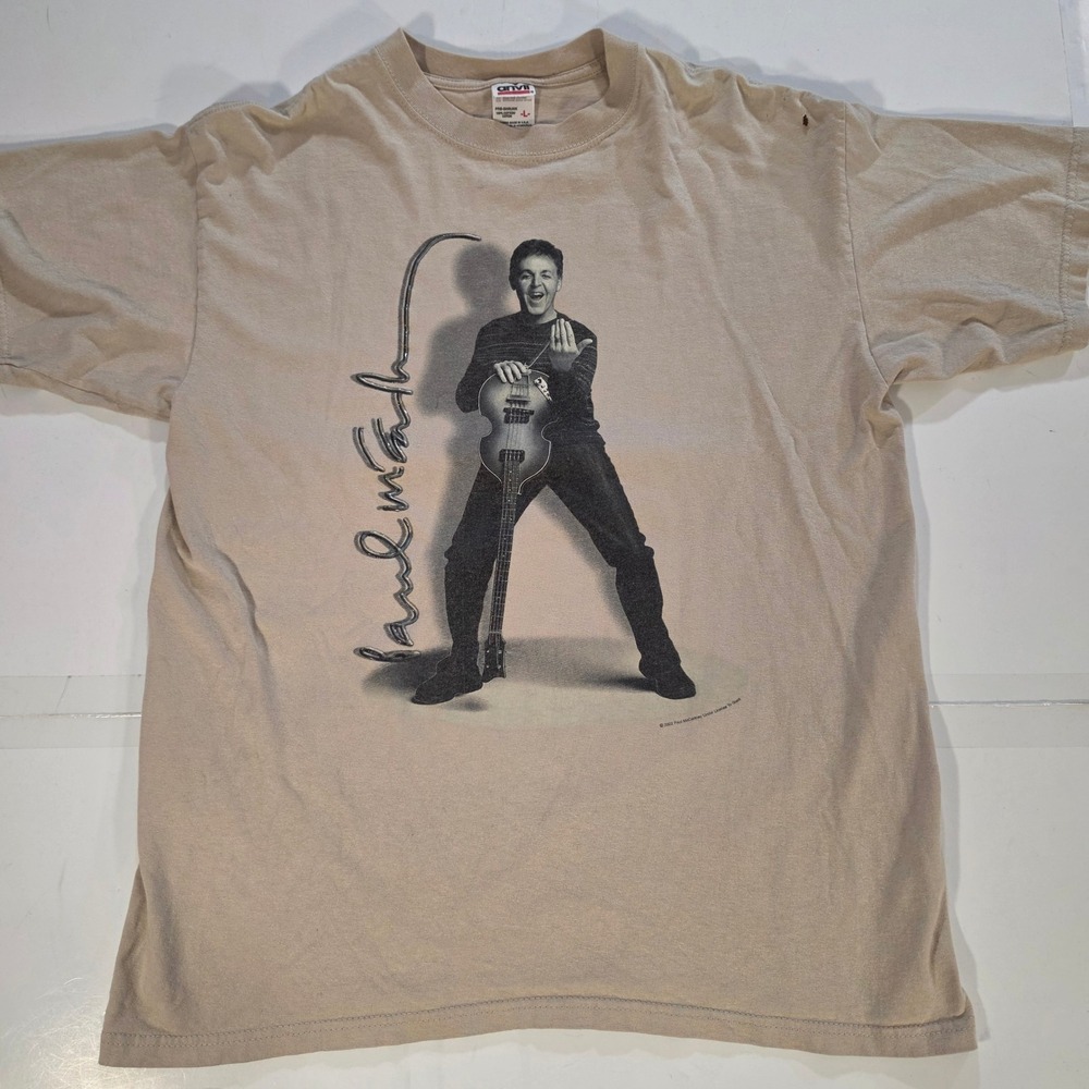 Vintage Paul McCartney 2002 Driving USA Tour T-Shirt Tan Anvil Large Concert Tee